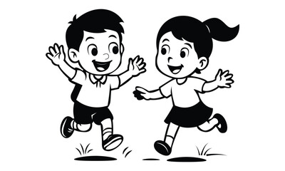 Carton Boy and Girl Vector Design Black and white Silhouette Vector