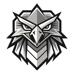 Geometric owl head shows strength and intelligence in grey hues and sharp design