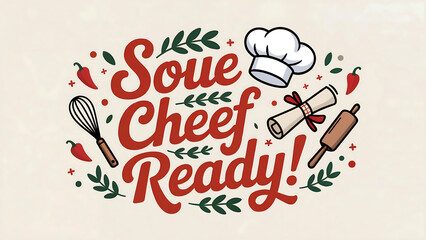 Culinary Celebration Sou Chef Ready A festive graduation announcement for aspiring chefs with a soft cream backdrop and