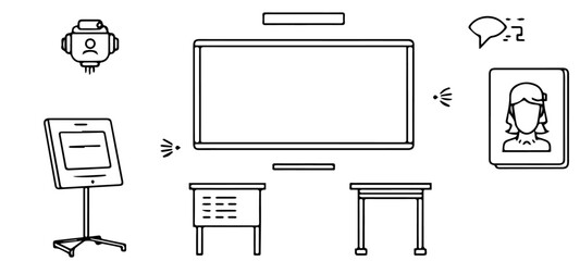 Futuristic AI Classroom Icons in Minimalist Black Stroke Style .,set of icons of office