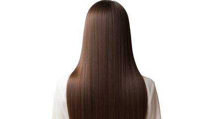 Portrait of a woman with long, straight brown hair isolated on a transparent background. PNG