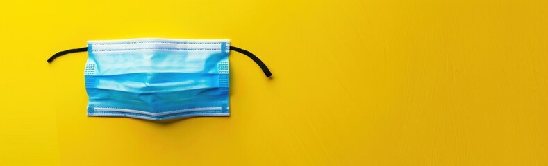 Single-Use Protective Face Mask Isolated on Bright Yellow Background Represents Safety