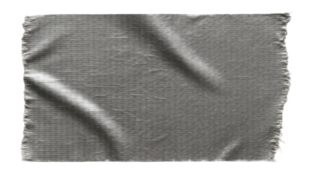 Textured gray fabric square with frayed edges showcasing a subtle woven pattern on transparent background.