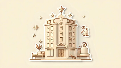 Hotel Booking Clipart Embossed 3D hotel building clipart with stars on top.