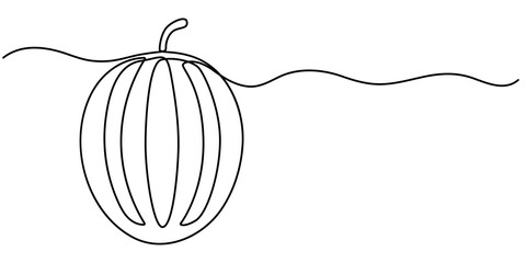 Watermelon continuous one line drawing, fruit vector illustration, watermelon fruit continuous line vector illustration, Fresh watermelon line art outline, Continuous one line drawing. Watermelon. 