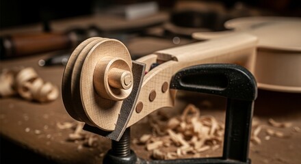 Luthier's Workshop: Close-up of Violin Scroll Carving and Sanding