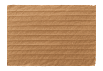Brown corrugated cardboard texture with visible ridges forming a rectangular sheet on transparent background.