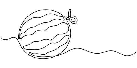 Watermelon continuous one line drawing, fruit vector illustration, watermelon fruit continuous line vector illustration, Fresh watermelon line art outline, Continuous one line drawing. Watermelon. 