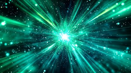 Vibrant green energy explosion radiating through starry cosmos, symbolizing powerful innovation and discovery.