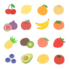 Fresh Fruit Icons Set - Colorful Vector Illustration of Various Fruits. Vector design elements.