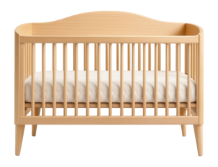 A crib with a curved headboard, adding a modern touch to a newborn's nursery in a city loft.