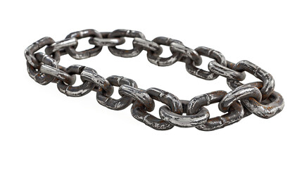 Close-up of a strong, rusty metal chain with connected links isolated on transparent, security and strength concept. PNG