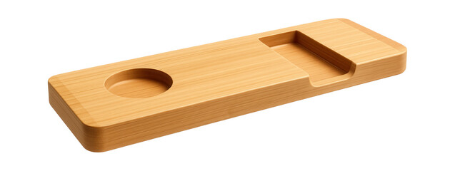 Bamboo bathtub bridge with integrated candle holder and smartphone slot, ideal for a relaxing bath experience in an apartment.
