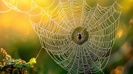 Intricate Closeup of a Spiderweb in Golden Light