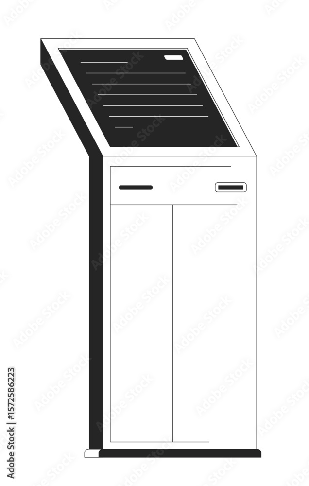 Poster interactive touchscreen self service kiosk terminal 2d line object. check-in touch screen display de
