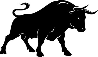 Obraz premium a silhouette of a bull, various poses, dramatic lighting, high contrast, black and white, vector art