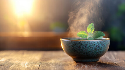Fresh mint tea steaming in a cozy setting
