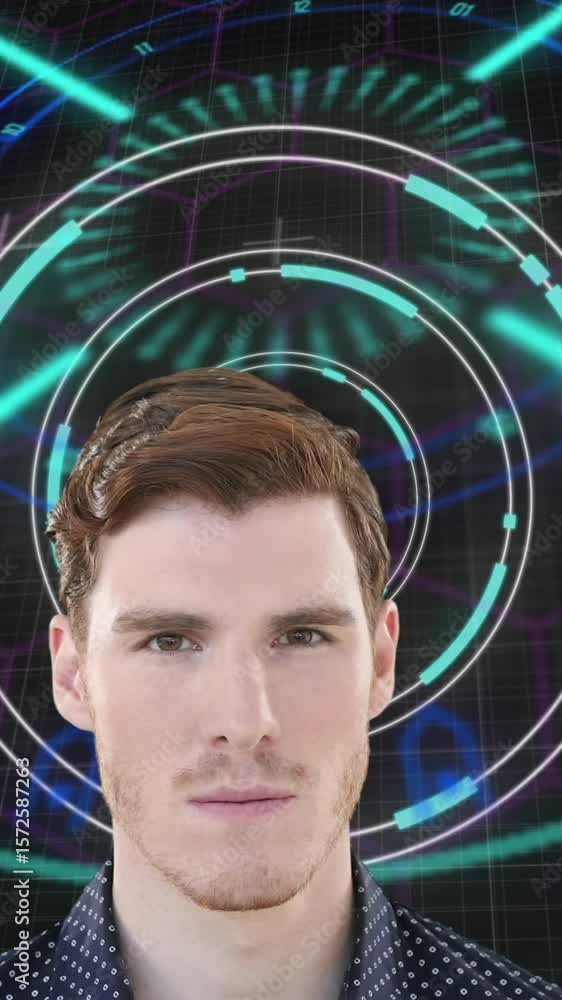 Poster animation of scope scanning and data processing over caucasian businessman