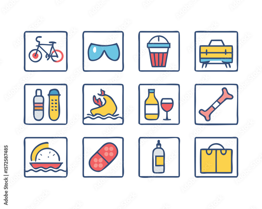 Aufkleber comprehensive collection of lifestyle icons featuring a diverse range of symbols representing variou