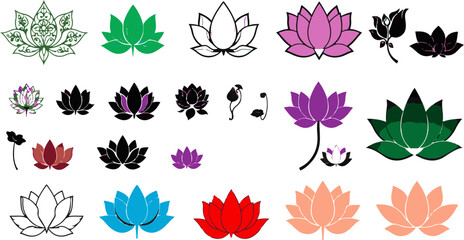 Water Lily Silhouette Vector Set, Water Lily Outline Vector Art, Water Lily Flower Silhouette Collection, Set of Water Lily Vector Illustrations, Botanical Water Lily Silhouette Set, Minimalist Water