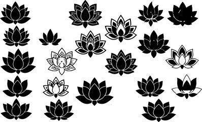 Water Lily Silhouette Vector Set, Water Lily Outline Vector Art, Water Lily Flower Silhouette Collection, Set of Water Lily Vector Illustrations, Botanical Water Lily Silhouette Set, Minimalist Water