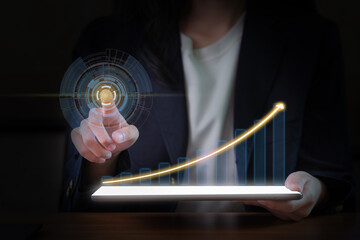 Close-Up Image of a Businesswoman's Hand Using a Digital Tablet.