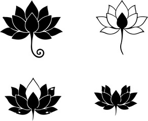 Water Lily Silhouette Vector Set, Water Lily Outline Vector Art, Water Lily Flower Silhouette Collection, Set of Water Lily Vector Illustrations, Botanical Water Lily Silhouette Set, Minimalist Water