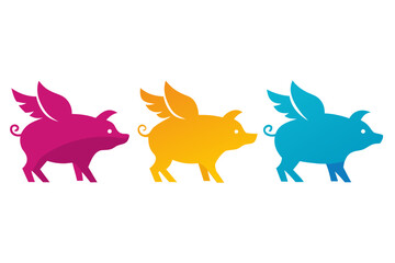 set of Flying Pig icon silhouette vector illustration