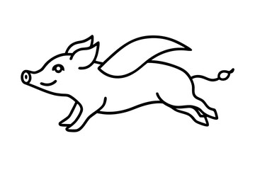 line art Flying Pig silhouette vector illustration