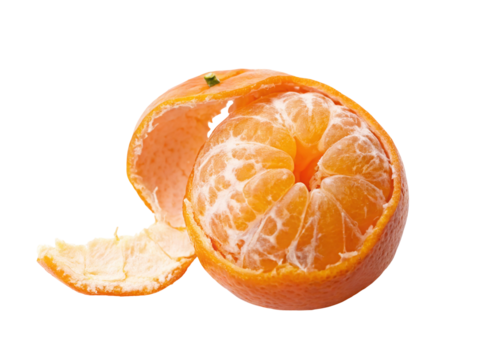 Freshly peeled juicy orange citrus fruit isolated on white background for healthy snack concept