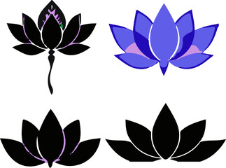 Water Lily Silhouette Vector Set, Water Lily Outline Vector Art, Water Lily Flower Silhouette Collection, Set of Water Lily Vector Illustrations, Botanical Water Lily Silhouette Set, Minimalist Water