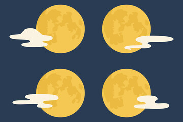 満月と雲の組み合わせイラストセット

