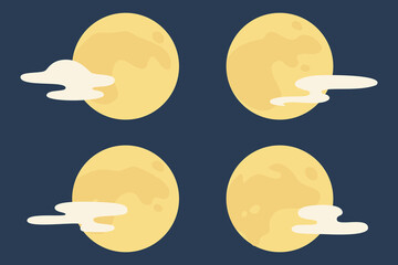 満月と雲の組み合わせイラストセット

