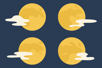 満月と雲の組み合わせイラストセット

