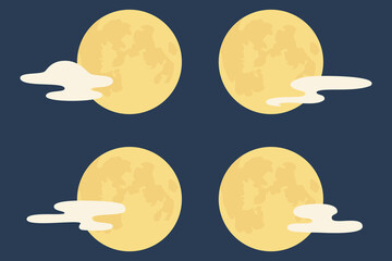 満月と雲の組み合わせイラストセット

