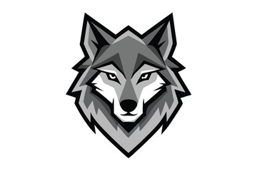 Majestic gray wolf head gazes directly forward with piercing eyes, radiating strength and confidence