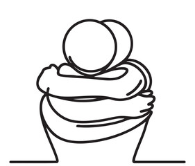 Abstract line hugs person. Minimalist black linear sketch isolated on white background. Vector illustration