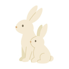 Illustration of two white rabbits sitting side by side

