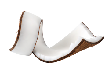 Fresh coconut slice isolated on black background for healthy food and tropical cuisine concept