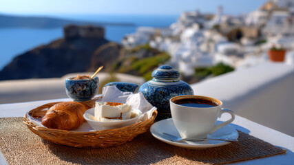 Coffee and pastry with a view in Santorini