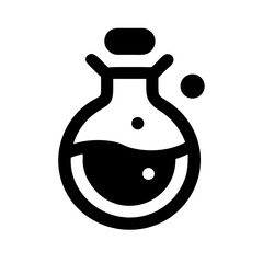Black and white icon of a potion flask with bubbling liquid, representing alchemy, spells, and mystical transformation in magical practices.
