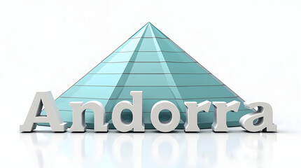 3d-style illustration of Caldea Spa’s glass tower with the word 'Andorra' beneath. Futuristic shape and cool tones on white background.