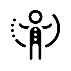 Minimal black icon of a human figure surrounded by dots and arcs, symbolizing energy fields, aura, astral projection, or spirituality.
