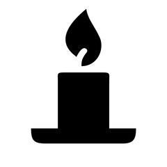 Minimalist black silhouette icon of a lit candle on a holder, symbolizing light, spirituality, meditation, or ceremonial rituals.
