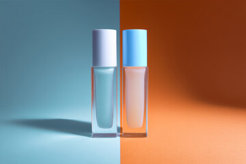 Colorful nail polish bottles on vibrant background