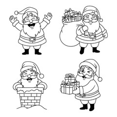 Santa Claus Cartoon Set with Gifts and Chimney &ndash; Festive Christmas Holiday Characters