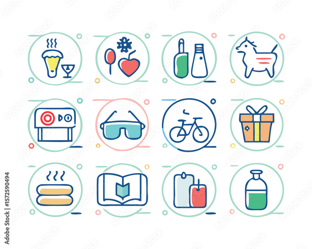 Aufkleber comprehensive icon set for various lifestyle aspects featuring a diverse range of symbols and repres