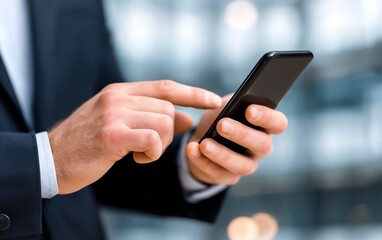 Businessman hands using smartphone. Ai Generative