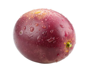 Fototapeta premium Closeup of fresh dewy red plum with water droplets isolated on black background intense macro shot