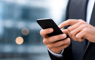 Businessman hands using smartphone. Ai Generative